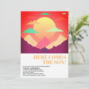 Here Comes The Son Retro Psychedelic Scenery Invitation
