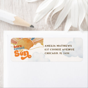 Here Comes The Son Retro Script Boy Baby Shower Label