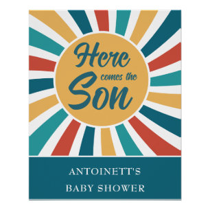 Here Comes the Son Retro Sun Baby Shower Poster