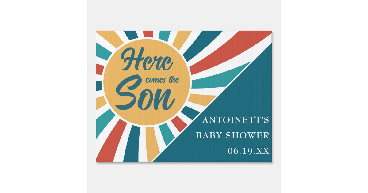 Here Comes the Son Retro Sun Baby Shower Sign