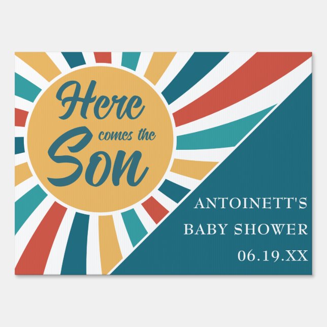 Here Comes the Son Retro Sun Baby Shower Sign (Front)