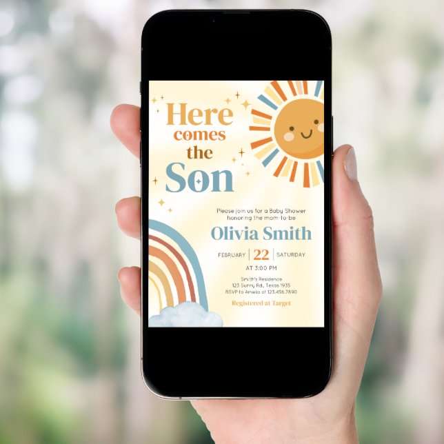 Here Comes the Son Retro Sunshine Baby Shower Invitation (Front Digital)