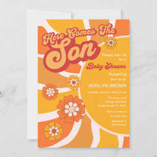 Here Comes The Son Retro Sunshine Baby Shower Invitation