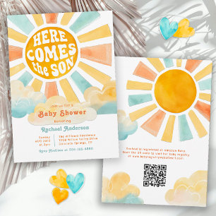 Here Comes the Son Retro Sunshine Baby Shower Invitation