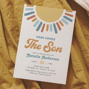 Here Comes the Son Retro Sunshine Baby Shower Invitation