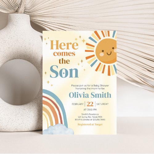 Here Comes the Son Retro Sunshine Baby Shower Invitation