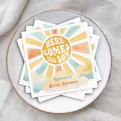 Here Comes the Son Retro Sunshine Baby Shower Napkins