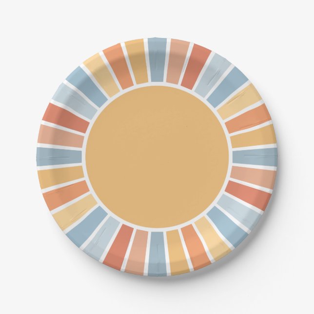 Here Comes the Son Retro Sunshine Baby Shower  Paper Plates (Front)
