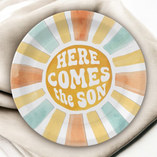 Here Comes the Son Retro Sunshine Baby Shower Paper Plates
