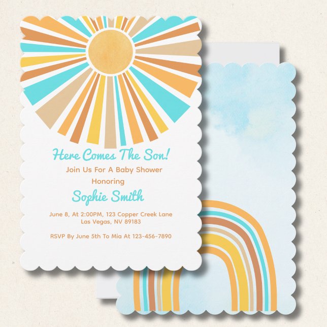 Here Comes The Son, Retro Sunshine Boho Rainbow Invitation (Creator Uploaded)