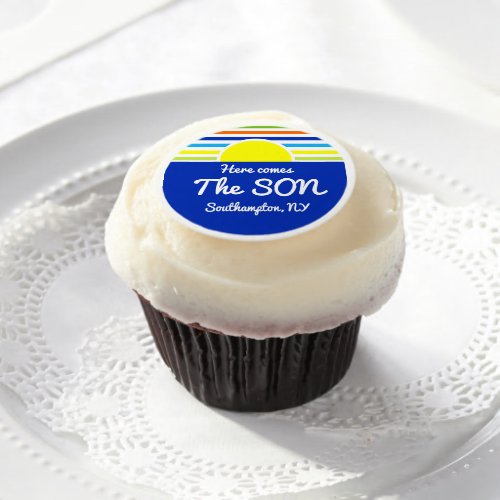 Here Comes the Son Rising Sun Summer Stripes  Edible Frosting Rounds