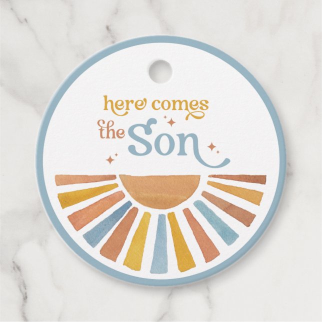 Here Comes the Son - Round Favor Tag (Front)