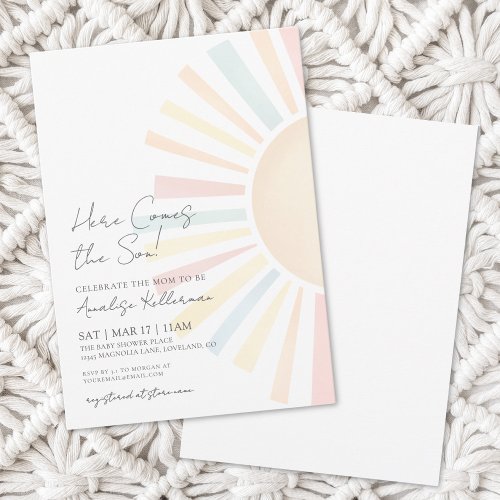 Here Comes The Son Simple Sun Baby Shower Invitation