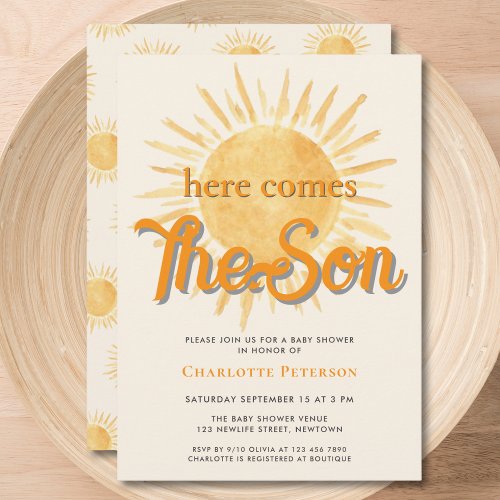 Here Comes The Son Sun Baby Shower  Invitation