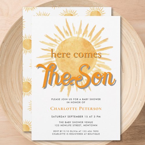 Here Comes The Son Sun Baby Shower  Invitation