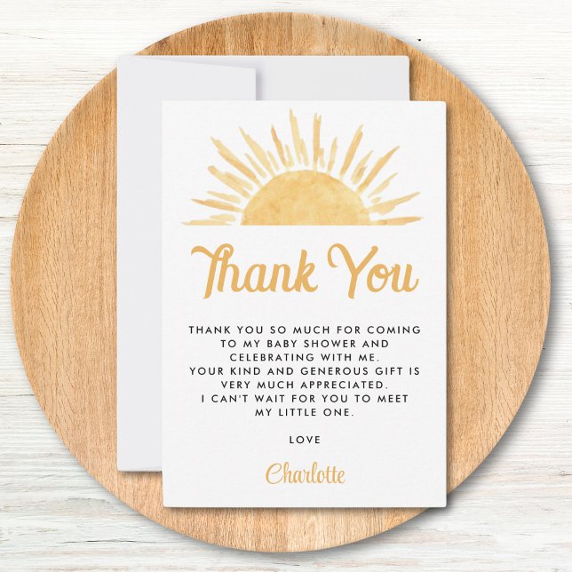 Here Comes The Son Sun Baby Shower Thank You Card (Creator Uploaded)