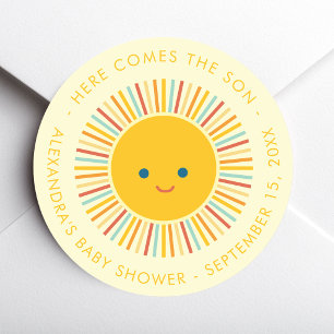 Here Comes the Son Sun Boy Baby Shower  Classic Round Sticker
