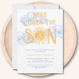 Here Comes The Son Sun Clouds Baby Shower Invitation