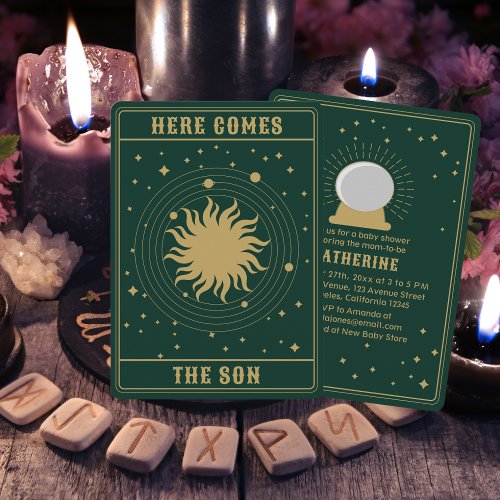 Here Comes The Son  Sun Tarot Baby Shower Invitation