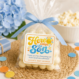 Here Comes the Son Sunshine Baby Shower Favor Square Sticker