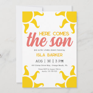 Here comes the son sunshine baby shower invitation