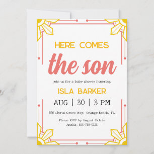 Here comes the son sunshine baby shower invitation