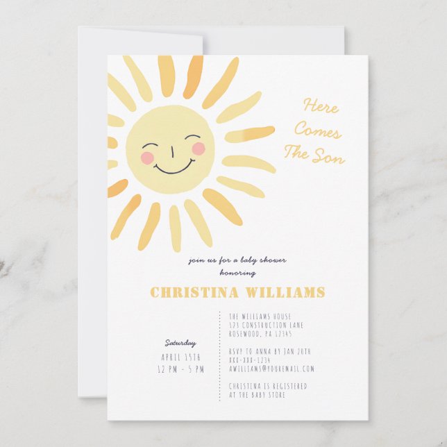 Here Comes The Son Sunshine Baby Shower Invitation (Front)