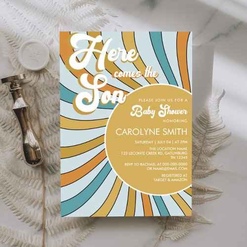 Here Comes The Son Sunshine Baby Shower Invitation