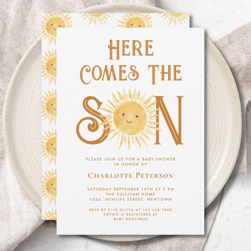 Here Comes The Son Sunshine Baby Shower  Invitation