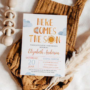 Here Comes The Son Sunshine Baby Shower Invitation