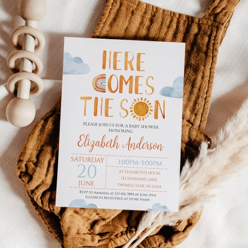 Here Comes The Son Sunshine Baby Shower  Invitation