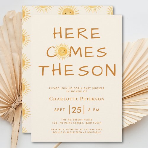 Here Comes The Son Sunshine Baby Shower Invitation