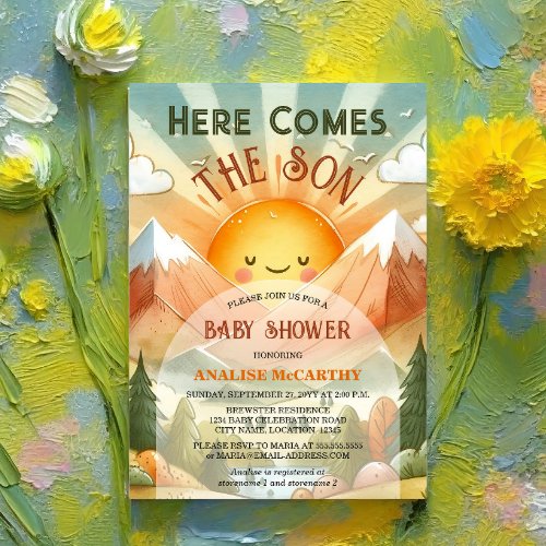 Here Comes The Son Sunshine Baby Shower Invitation