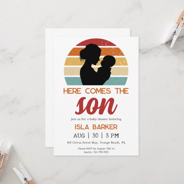 Here comes the son sunshine baby shower invitation (Front/Back In Situ)