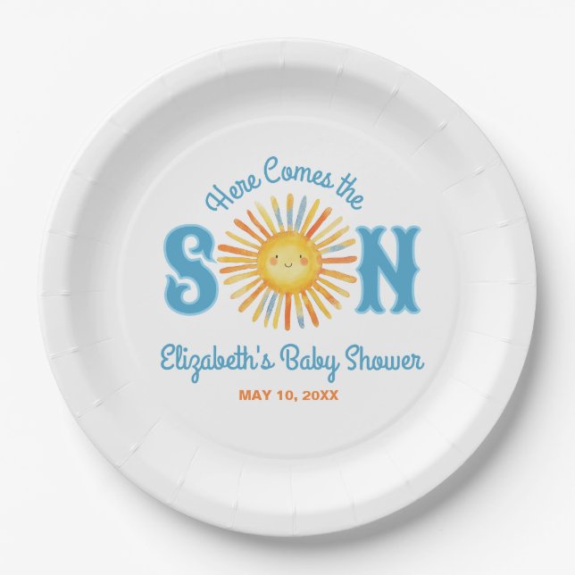 Here Comes the Son Sunshine Baby Shower Paper Plates (Front)