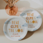 Here Comes The Son Sunshine Baby Shower  Paper Plates<br><div class="desc">Cute boho rainbow and sunshine illustration “here comes the son” - boy baby shower. Customizable!</div>