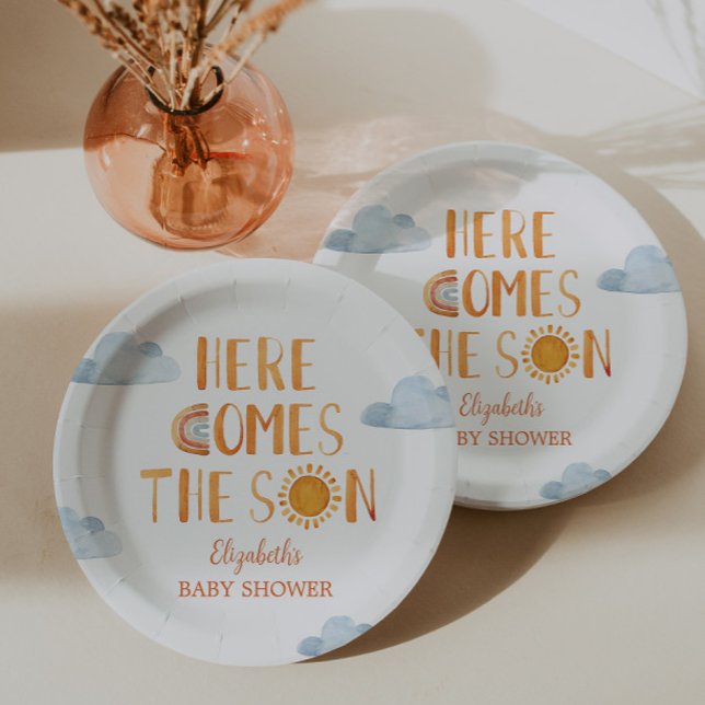 Here Comes The Son Sunshine Baby Shower  Paper Plates (Creator Uploaded)