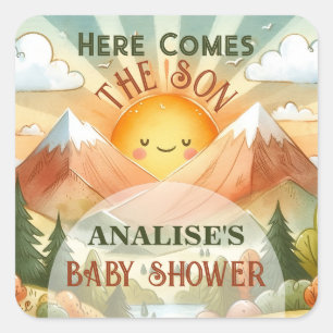 Here Comes The Son Sunshine Baby Shower Square Sticker