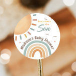 Here Comes the Son Sunshine Baby Shower Sticker<br><div class="desc">Boho Little Sunshine Birthday Sticker</div>