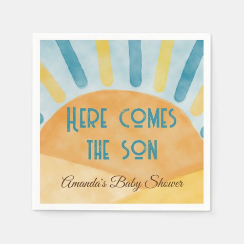 Here Comes the Son Sunshine Blue Ray Baby Shower Napkins