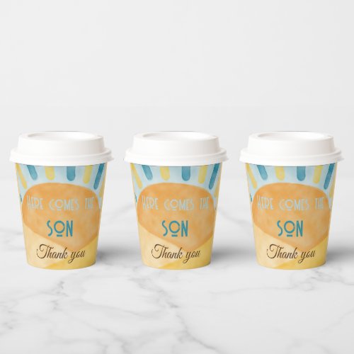 Here Comes the Son Sunshine Blue Ray Baby Shower Paper Cups