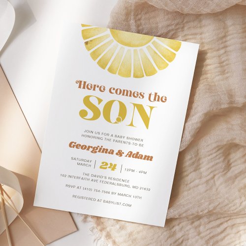 Here Comes The Son Sunshine Boho Baby Shower Invitation