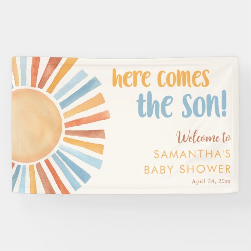 Here comes the SON Sunshine boho boy baby shower Banner
