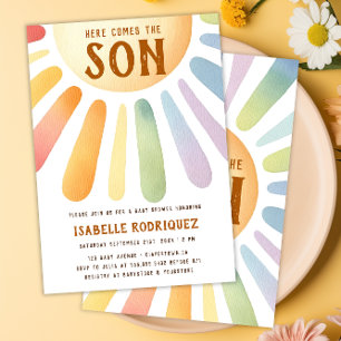 Here Comes the Son Sunshine Boho Boy Baby Shower Invitation