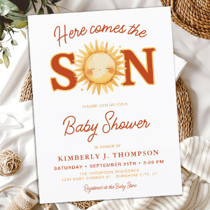 Here Comes The Son Sunshine Boho Boy Baby Shower Invitation Postcard