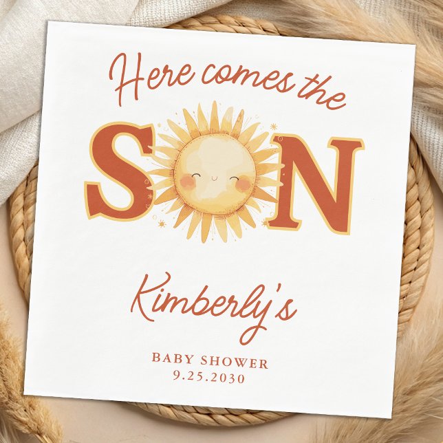 Here Comes The Son Sunshine Boho Cute Baby Shower Napkins (Creator Uploaded)