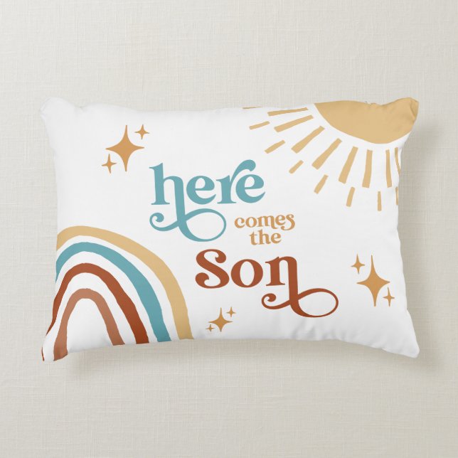 Here Comes the Son Sunshine Boy Baby Shower Accent Pillow (Front)