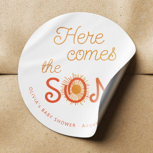 Here comes the son sunshine boy baby shower classic round sticker