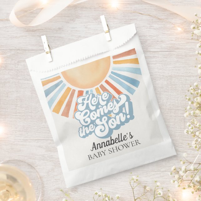 Here Comes the Son Sunshine Boy Baby Shower Favor Bag (Clipped)