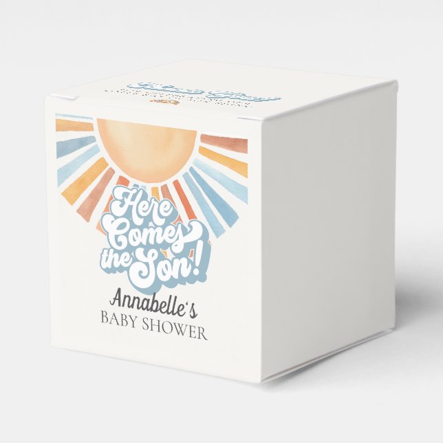 Here Comes the Son Sunshine Boy Baby Shower Favor Boxes (Front Side)